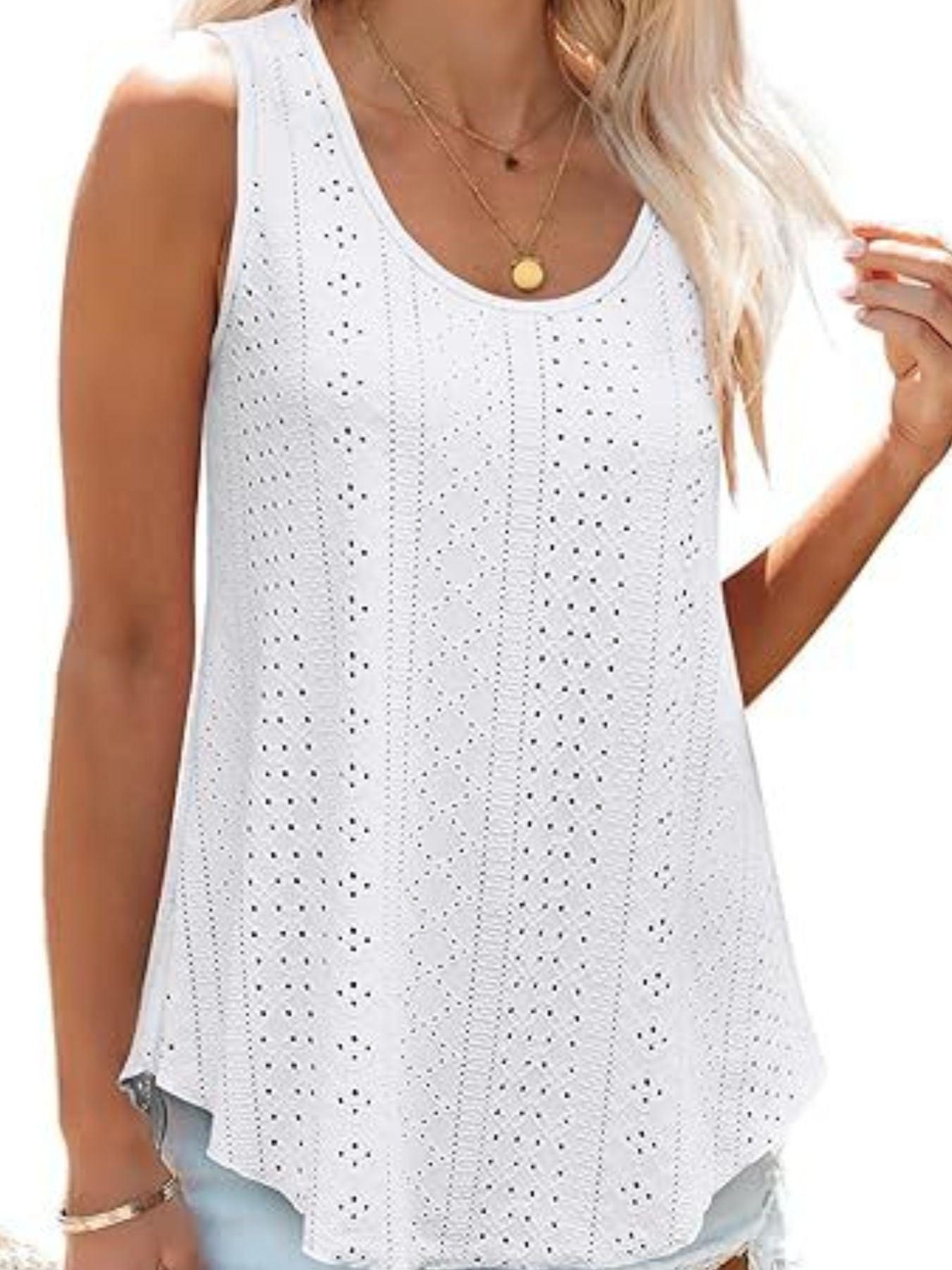 Women's Lavender Eyelet Scoop Neck Tank Top Sleeveless Shirt