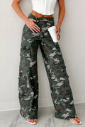 Women High Waist Camo Print Cargo Pants with Multiple Pockets
