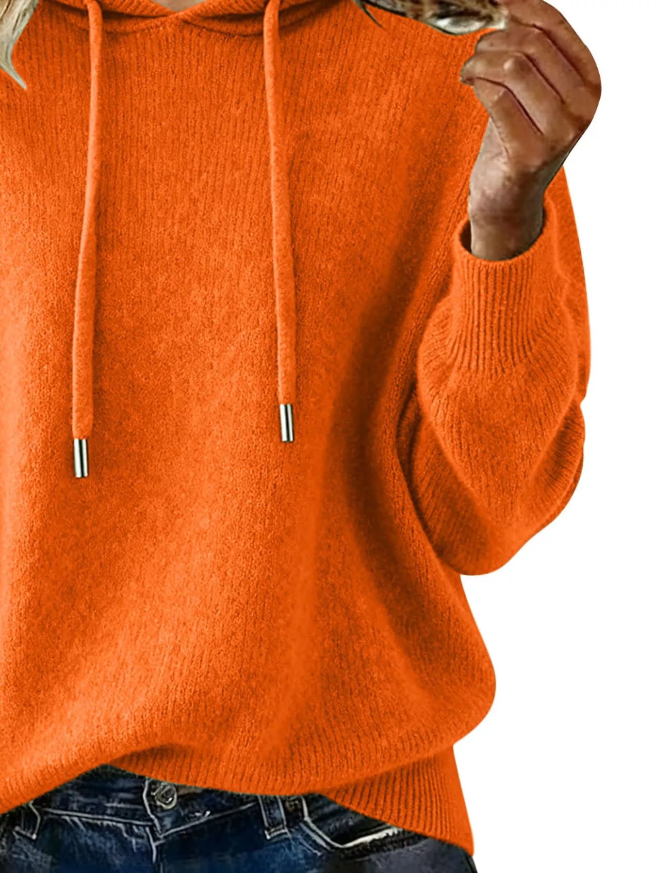 Women Long Sleeve Hooded Knit Sweater Drawstring Pullover