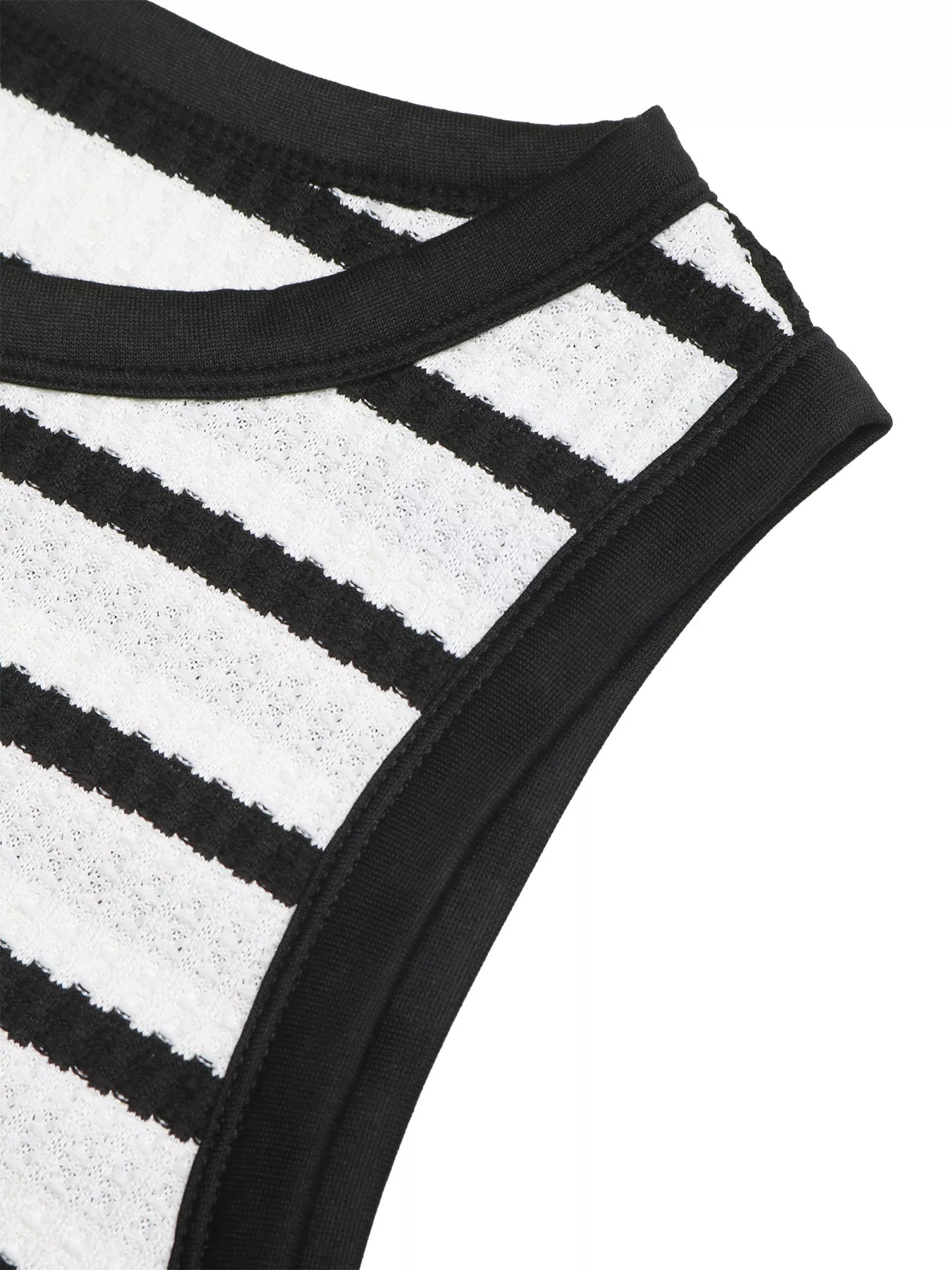 Sleeveless Striped Midi Dress with Side Slit Black and White