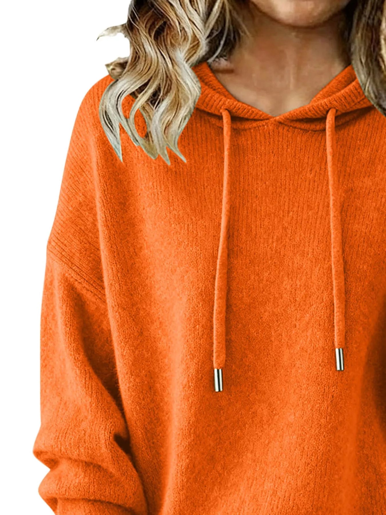 Women Long Sleeve Hooded Knit Sweater Drawstring Pullover