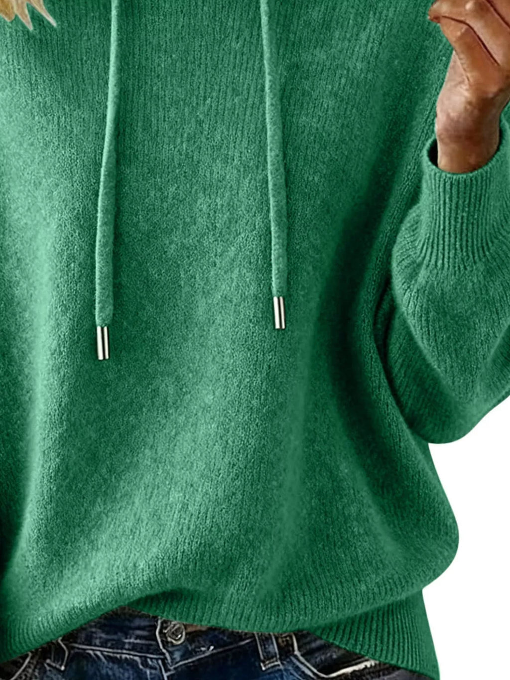 Women Long Sleeve Hooded Knit Sweater Drawstring Pullover