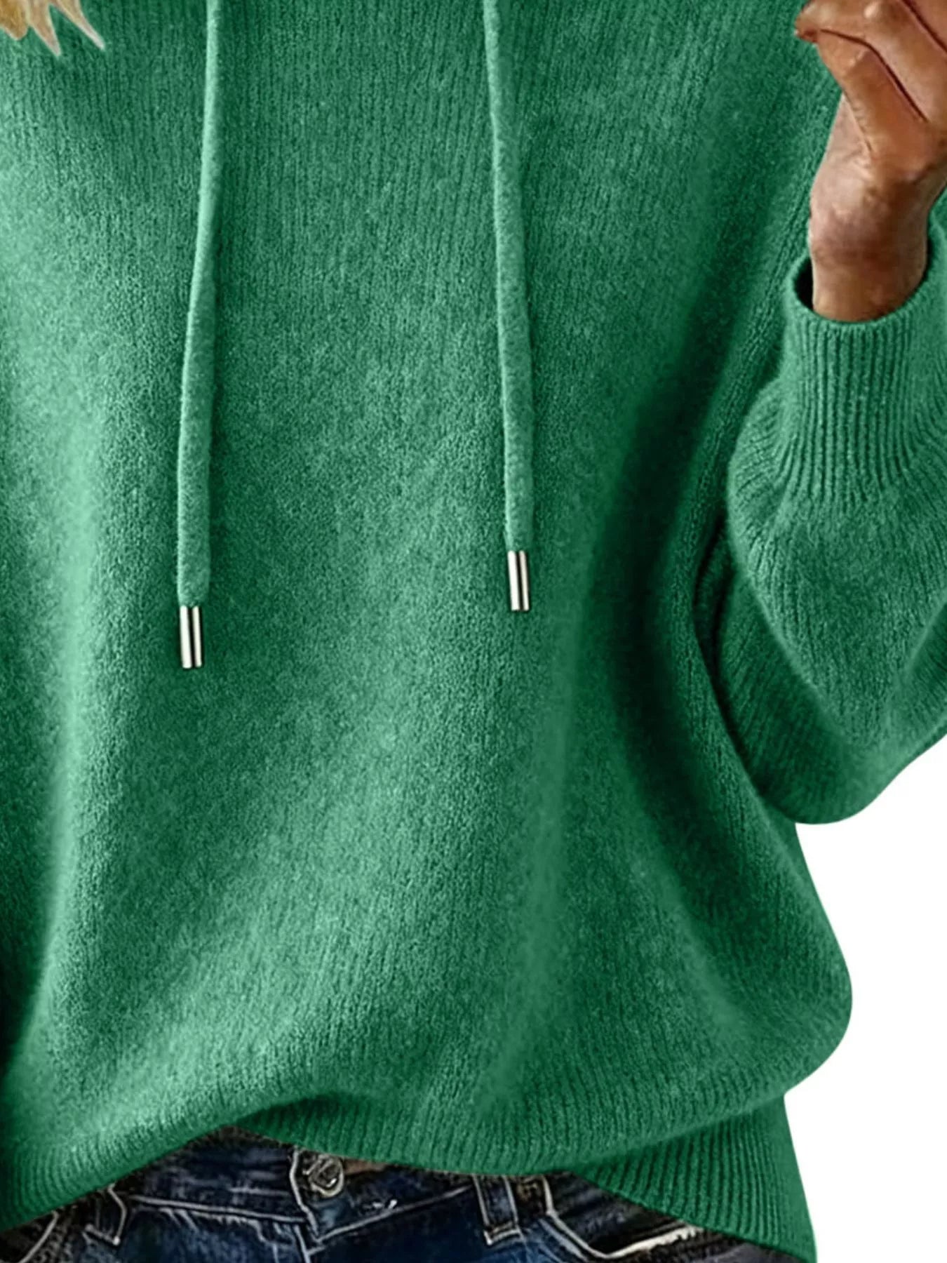 Women Long Sleeve Hooded Knit Sweater Drawstring Pullover