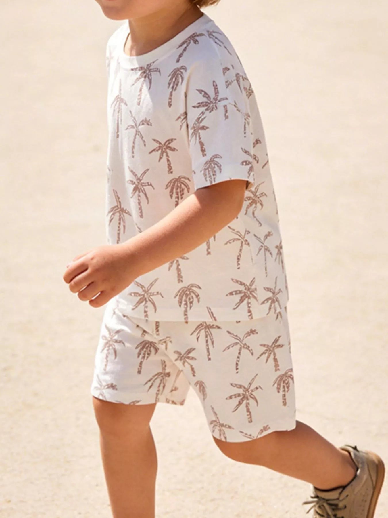 Children's Tropical Palm Print Two-Piece Cotton Outfit Set