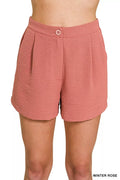 Woven Airflow Elastic Waist Shorts in Winter Rose