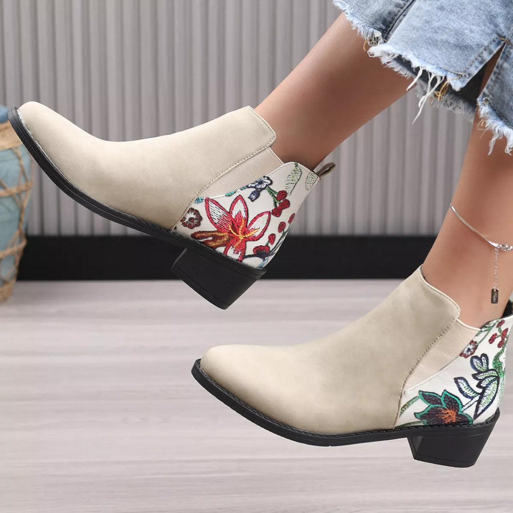 Women's Black Point Toe Mid Block Heel Ankle Boots