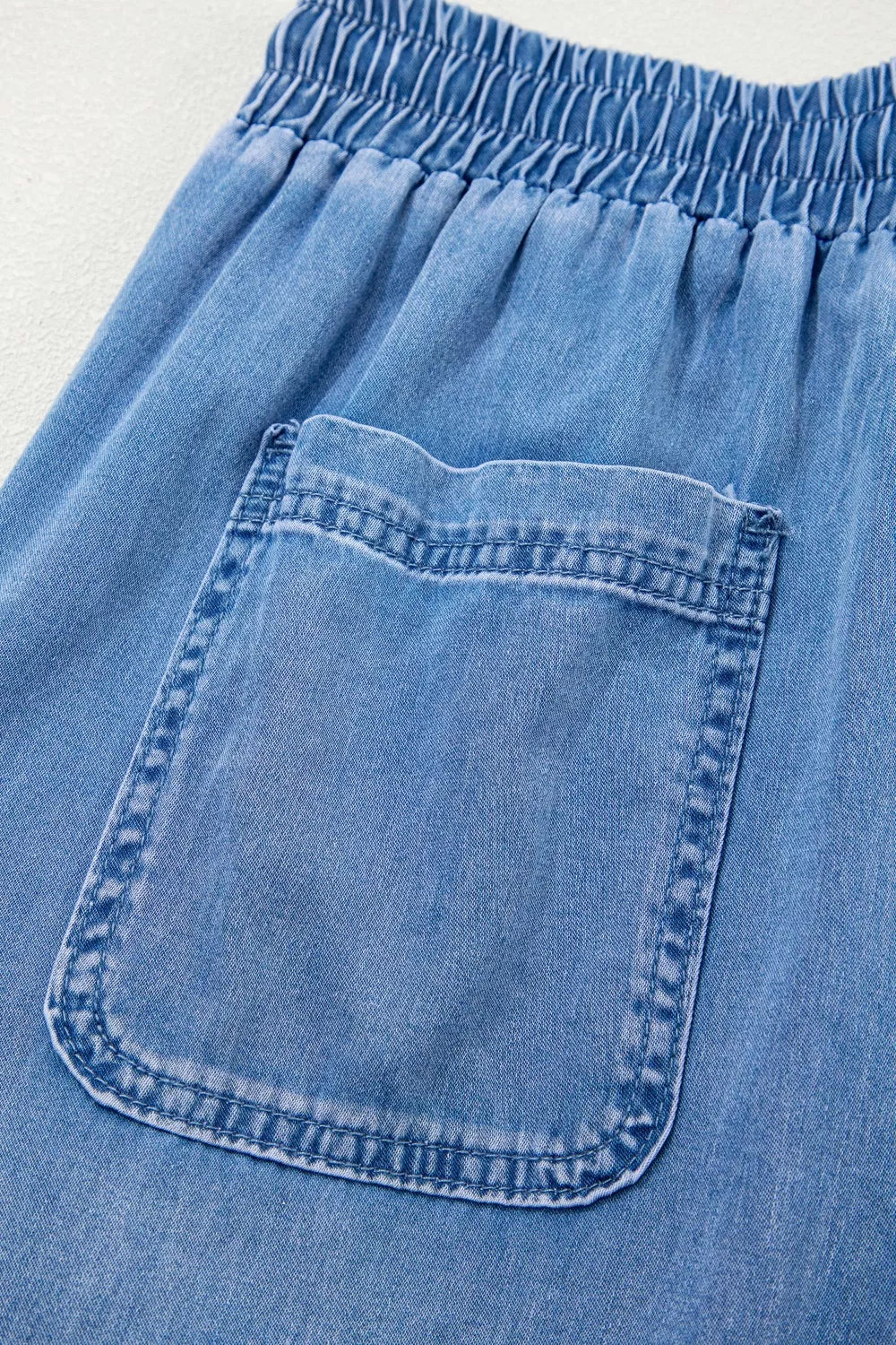 Light Blue Drawstring Elastic Waist Loose Cargo Jeans