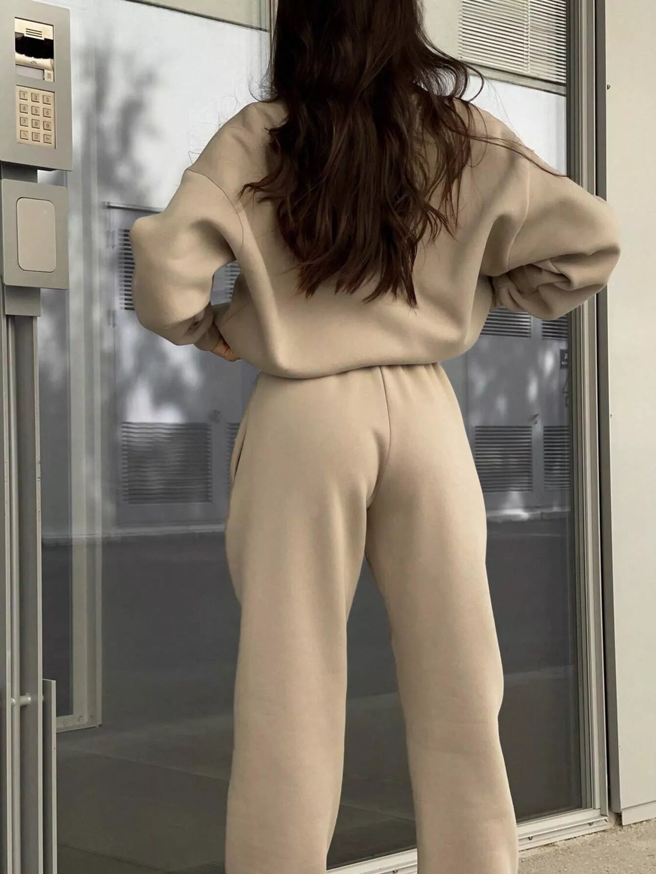 Women's Half Zip Sweatshirt & Pants Set - Grey Knit