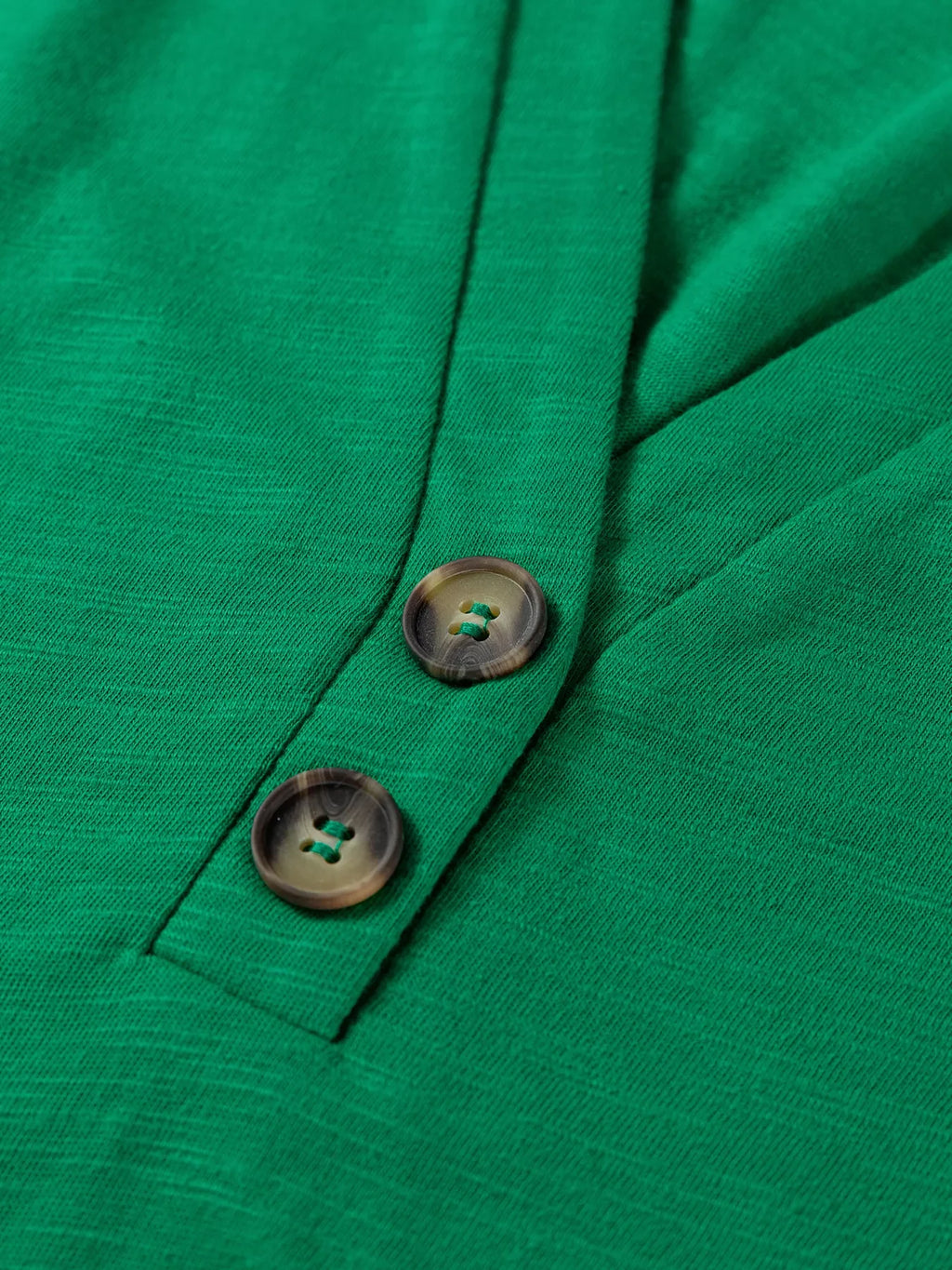 Women's Solid Green Long Sleeve Button Down V-Neck Pullover Top