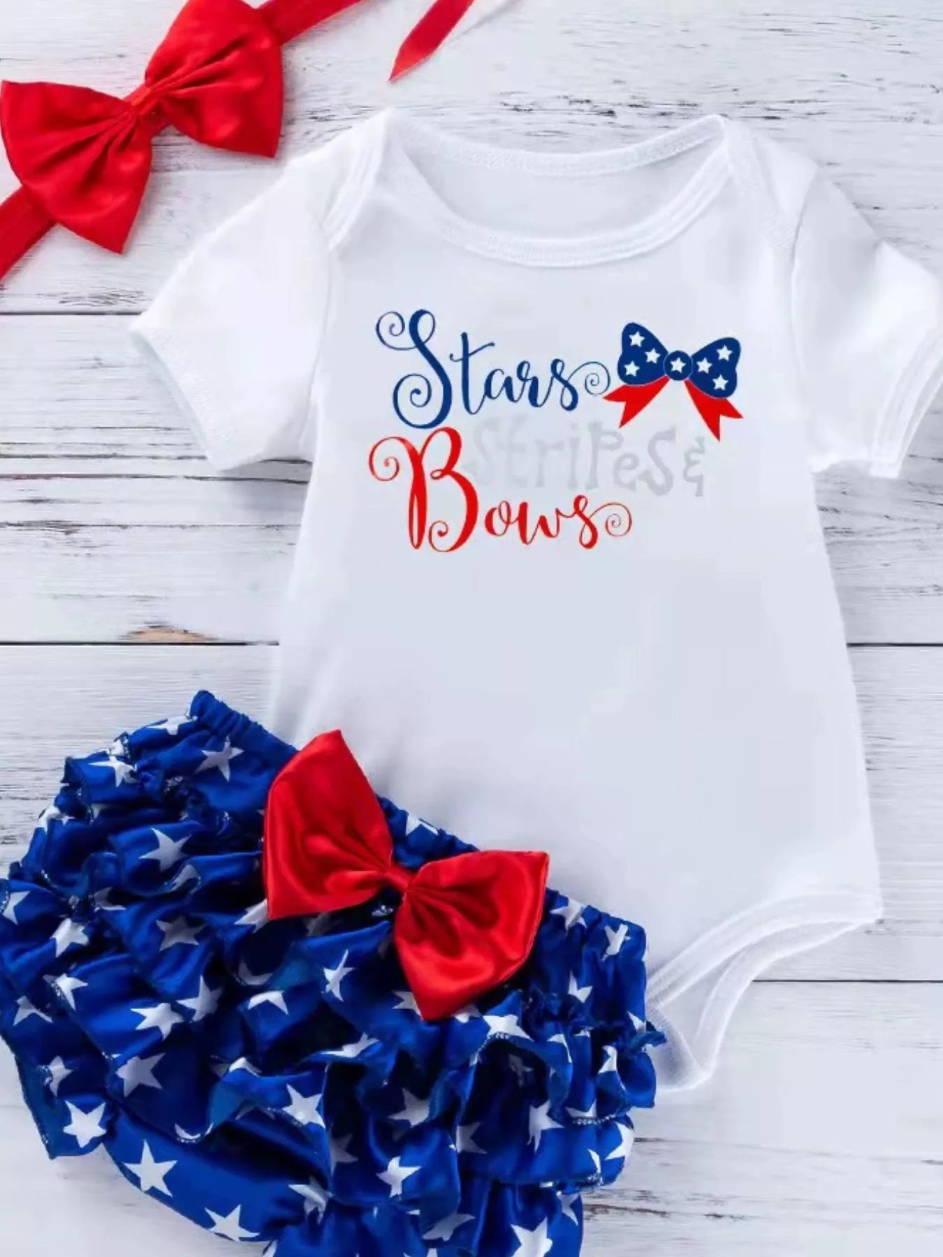 Baby Girls Patriotic Little Miss America 2-Piece Bodysuit Set