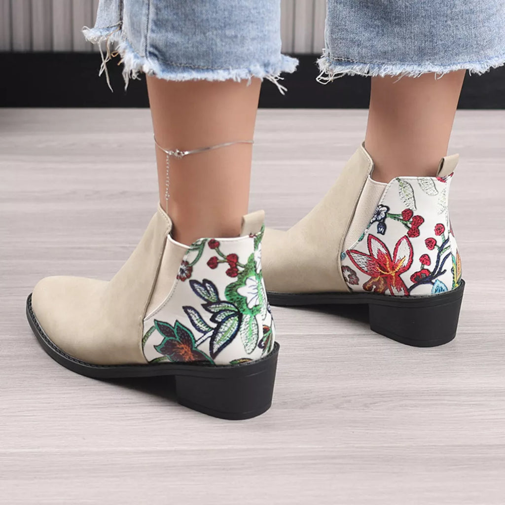 Women's Black Point Toe Mid Block Heel Ankle Boots