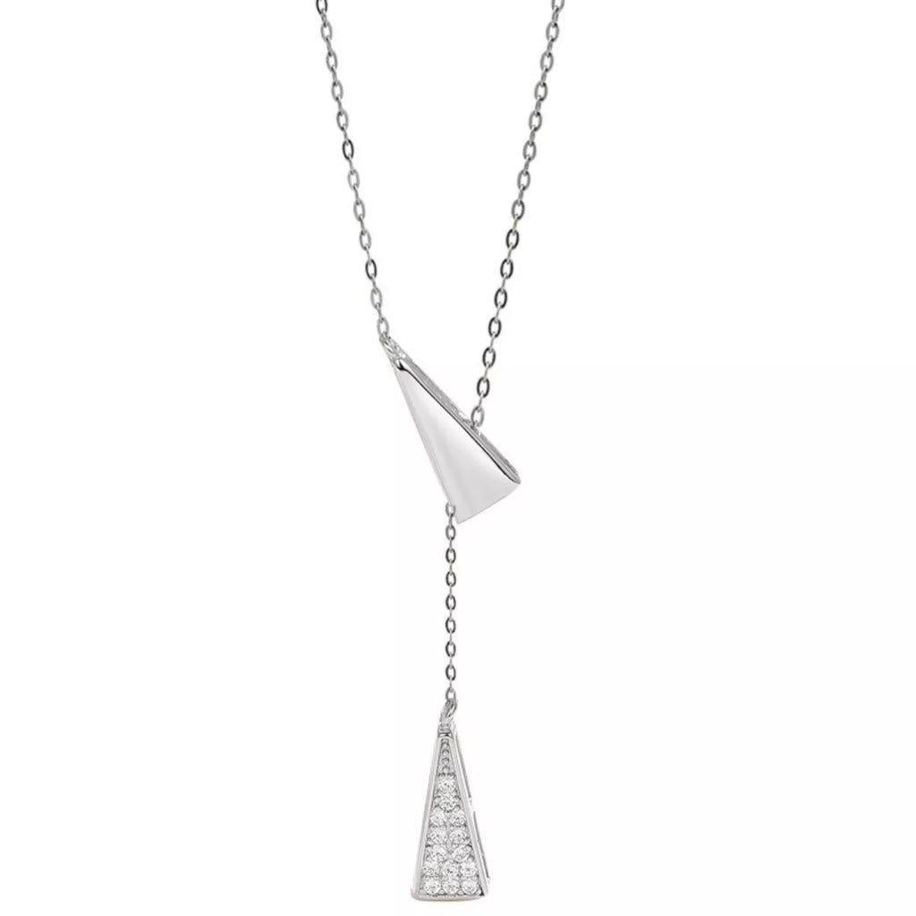 Dainty Triangle Pendant Y-Necklace with Zircon Accents