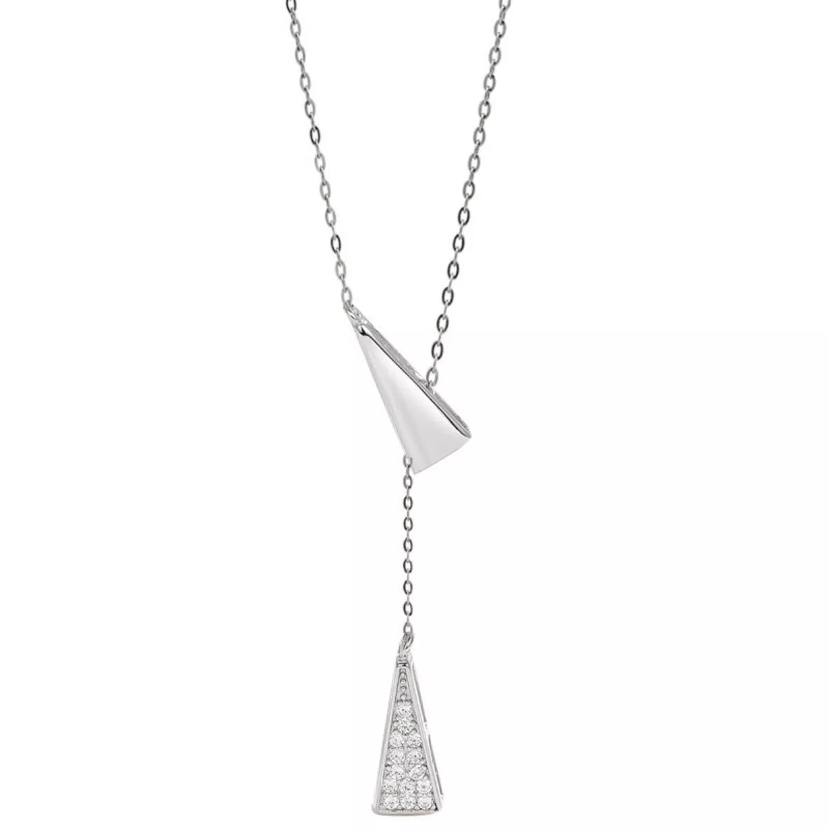 Dainty Triangle Pendant Y-Necklace with Zircon Accents