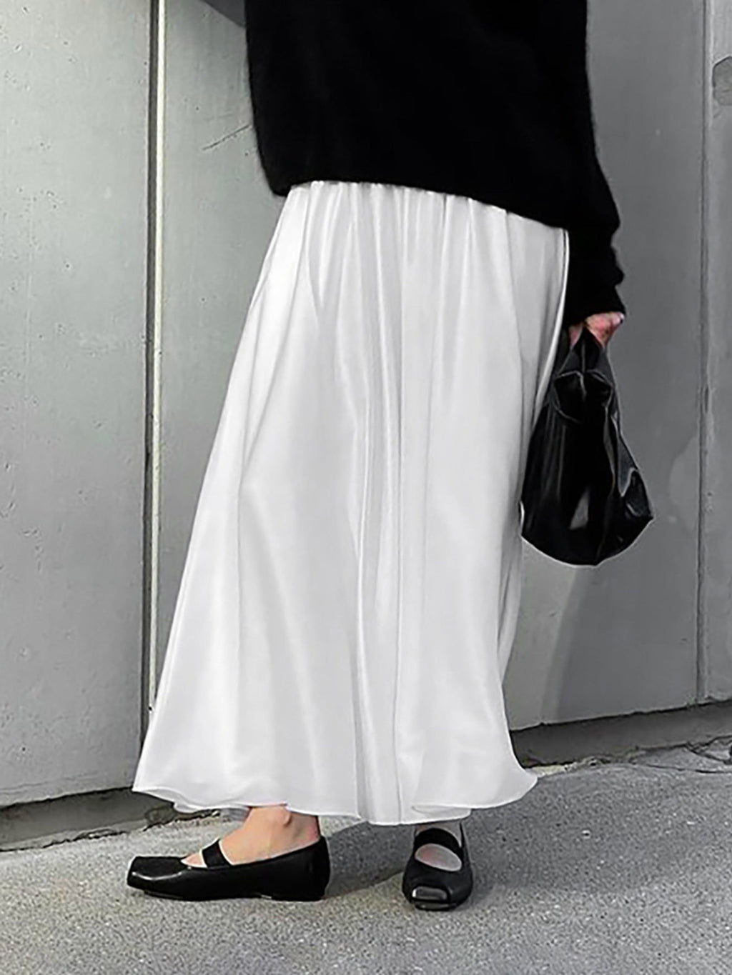 White Satin Maxi Skirt with Elastic Waist
