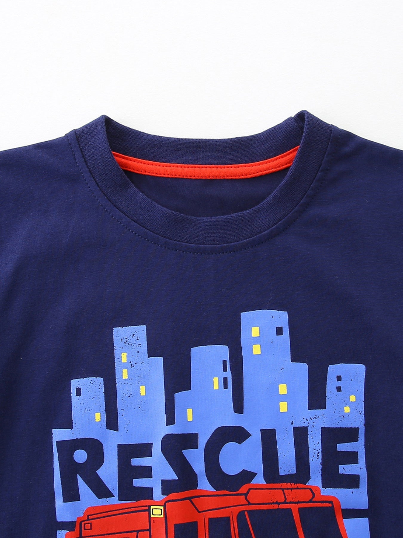 Navy Blue Rescue Team Graphic Cotton T-Shirt for Boys