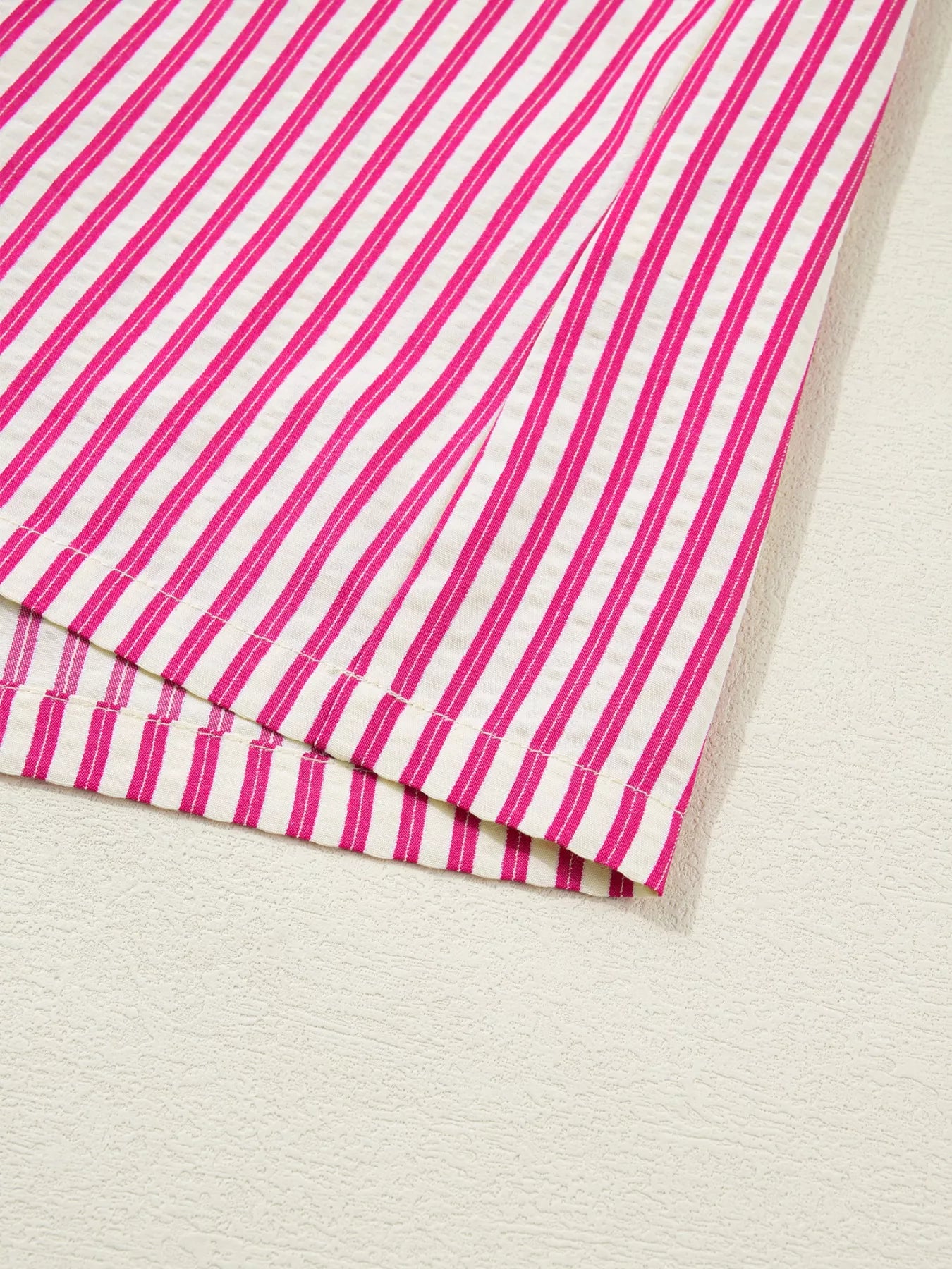 Striped Shirred Yoke Ruffle Sleeve Blouse in Pink and White