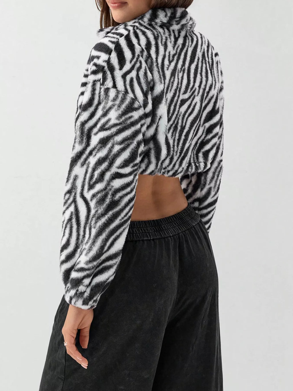 Zebra Print Plush Cropped Jacket | Women's Relaxed Fit