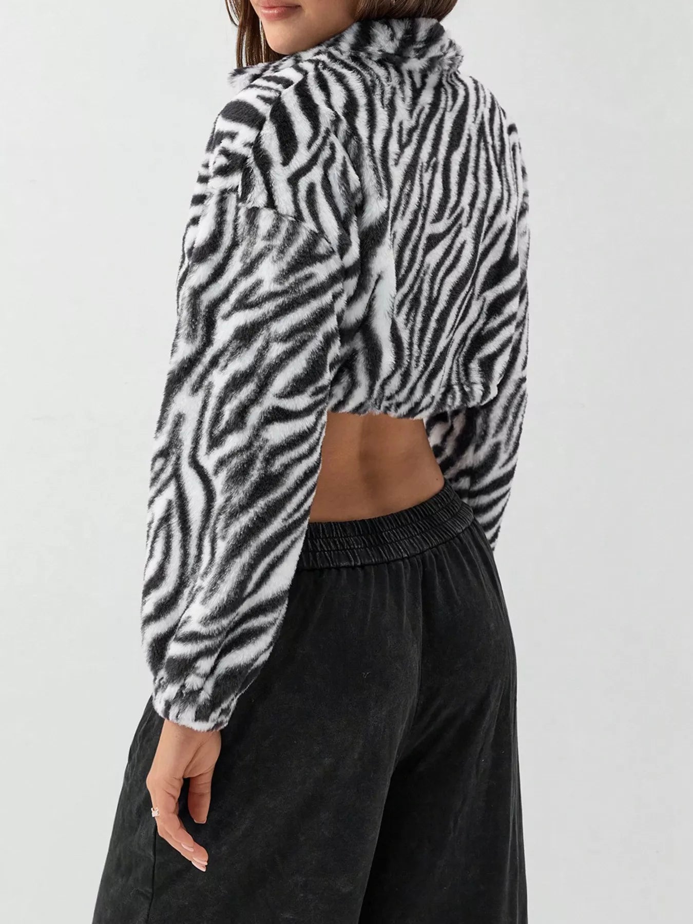 Zebra Print Plush Cropped Jacket | Women's Relaxed Fit