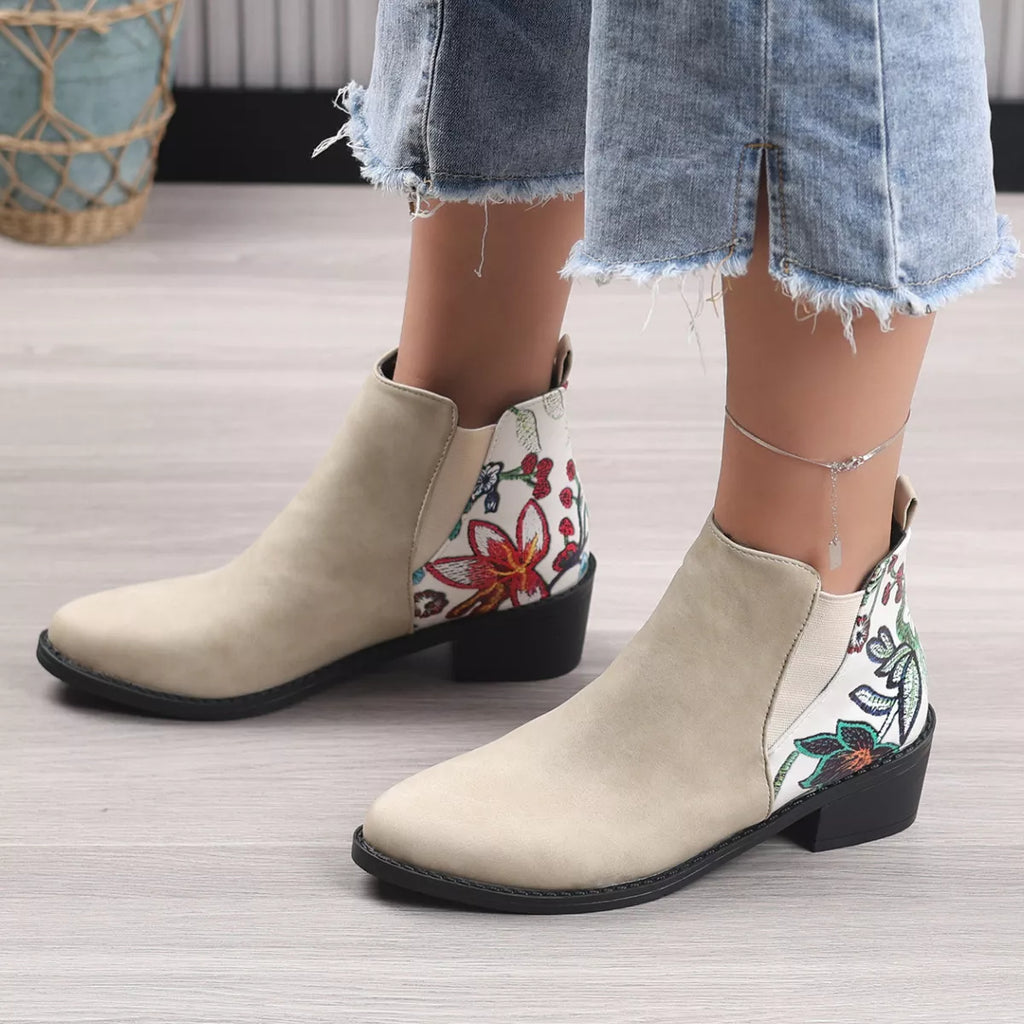 Women's Black Point Toe Mid Block Heel Ankle Boots