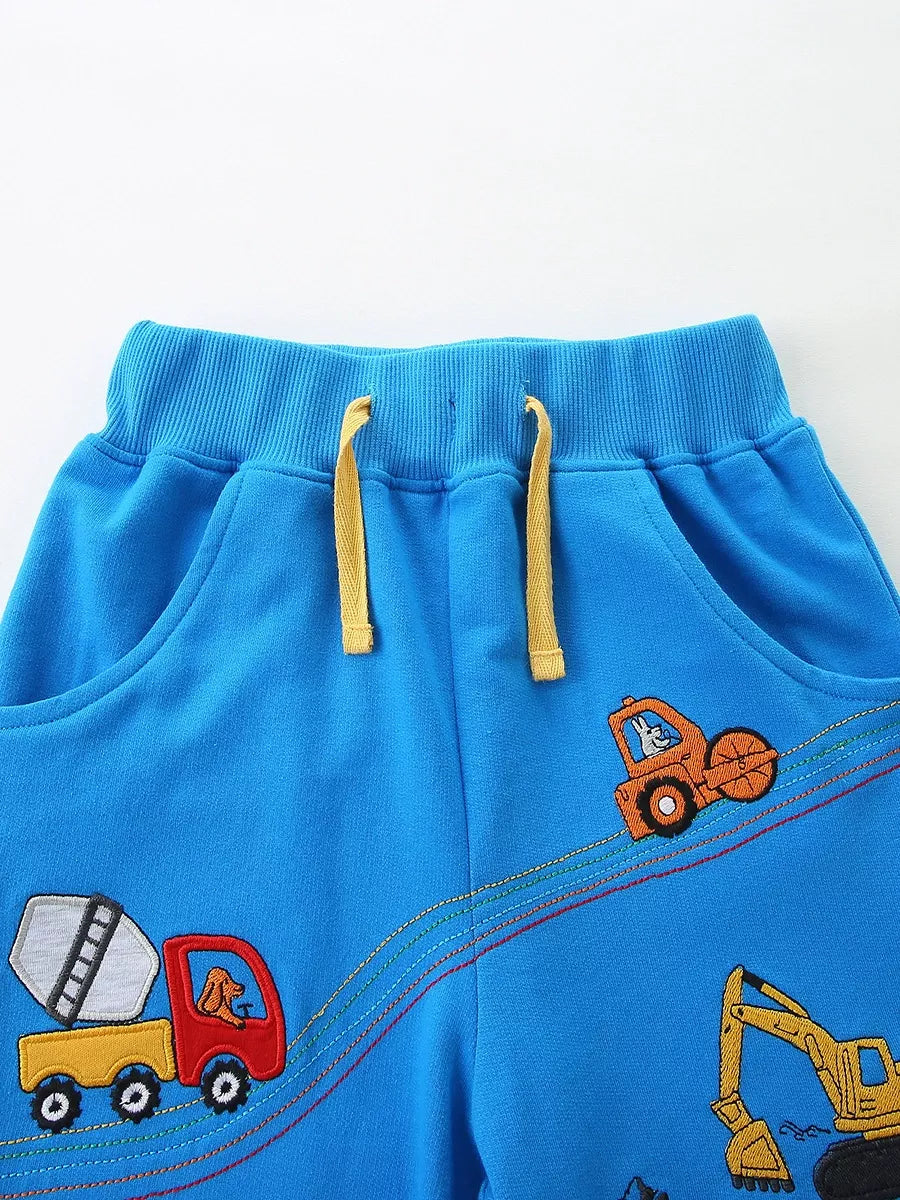 Children's Construction Vehicle Embroidered Shorts