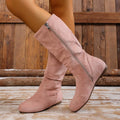 Women's Round Toe Side Zip Suede Mid-Calf Boots