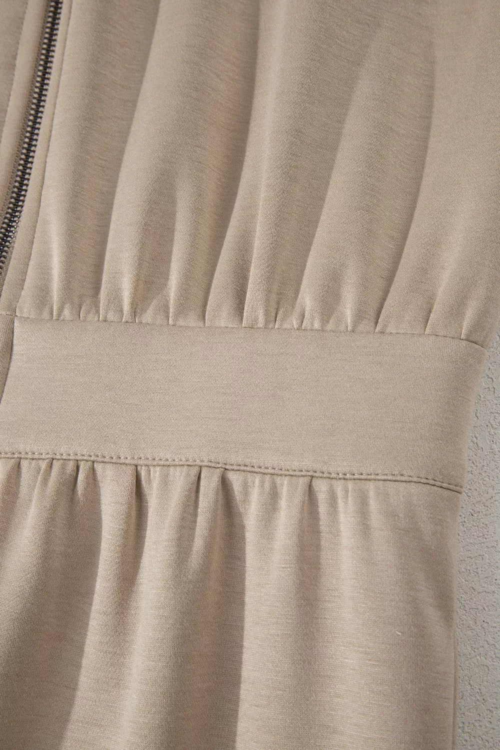 Solid Taupe Zip Front Short Sleeve Collared Jumpsuit