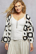 Women's Open Front Crochet Cardigan with Geometric Patterns