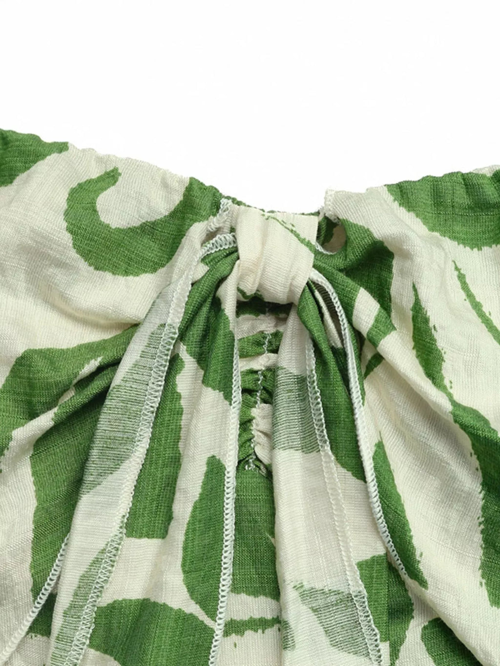 Tropical Print Tie Front Strapless Wide Leg Jumpsuit Green