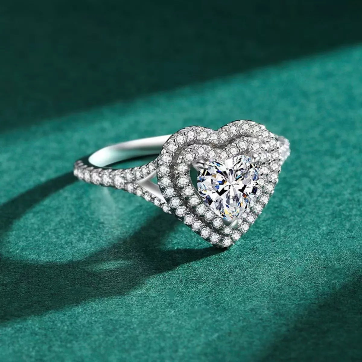 1 Carat Heart-Shaped Moissanite Silver-Tone Adjustable Ring