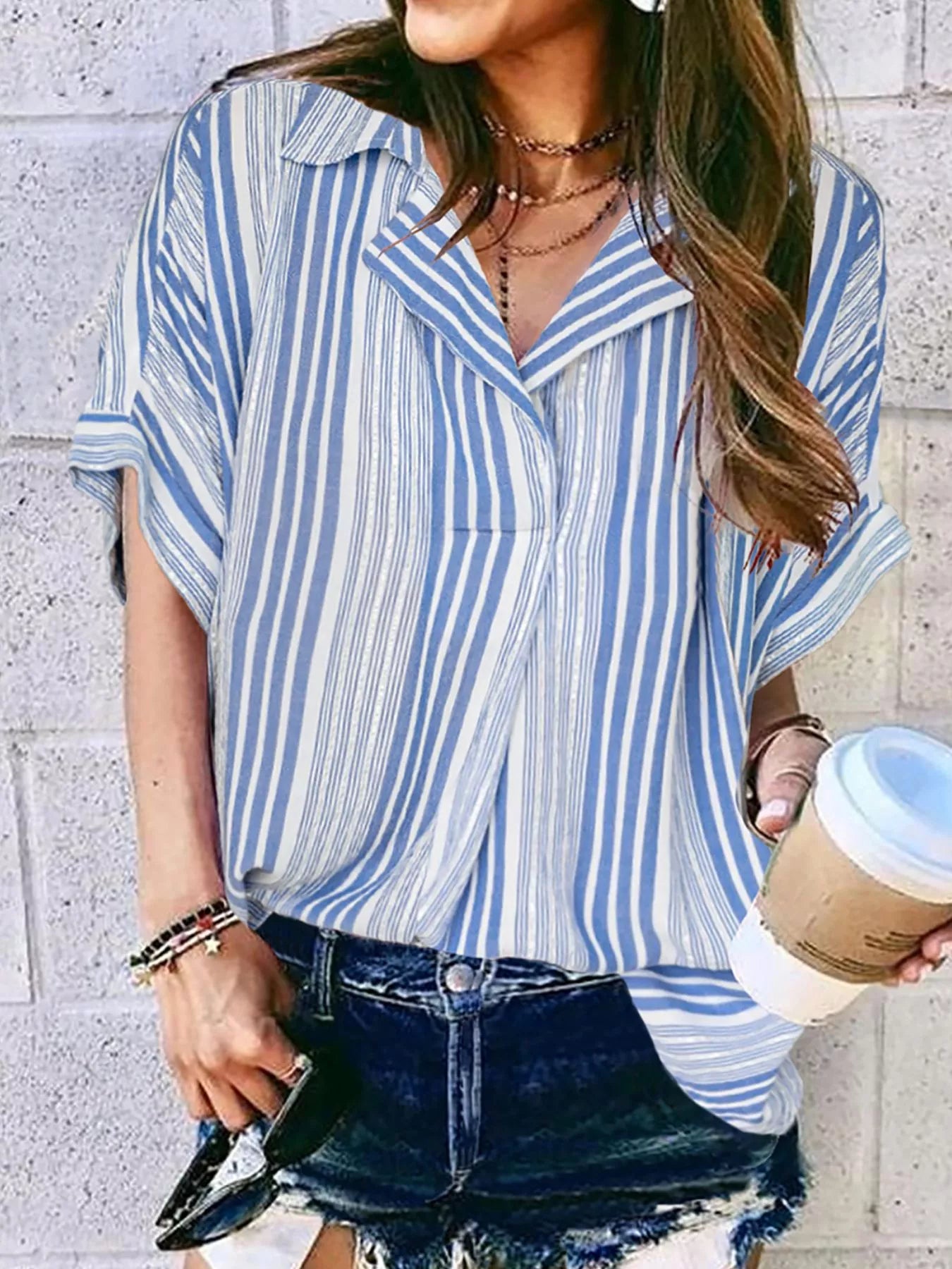 Full Size Collared Neck Half Sleeve Shirt Plus Size