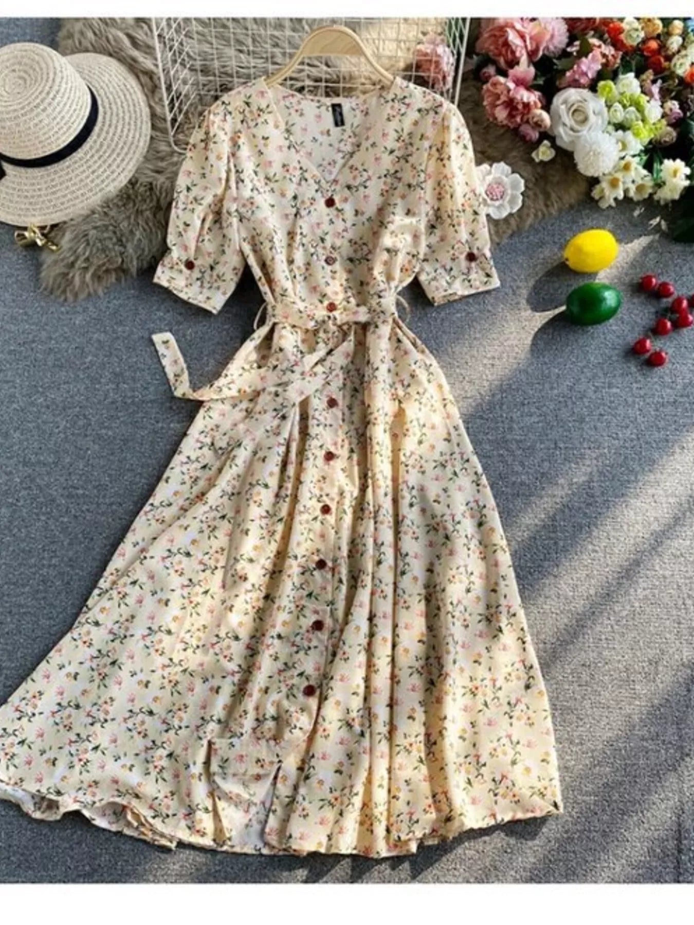 Floral Print V-Neck Midi Dress