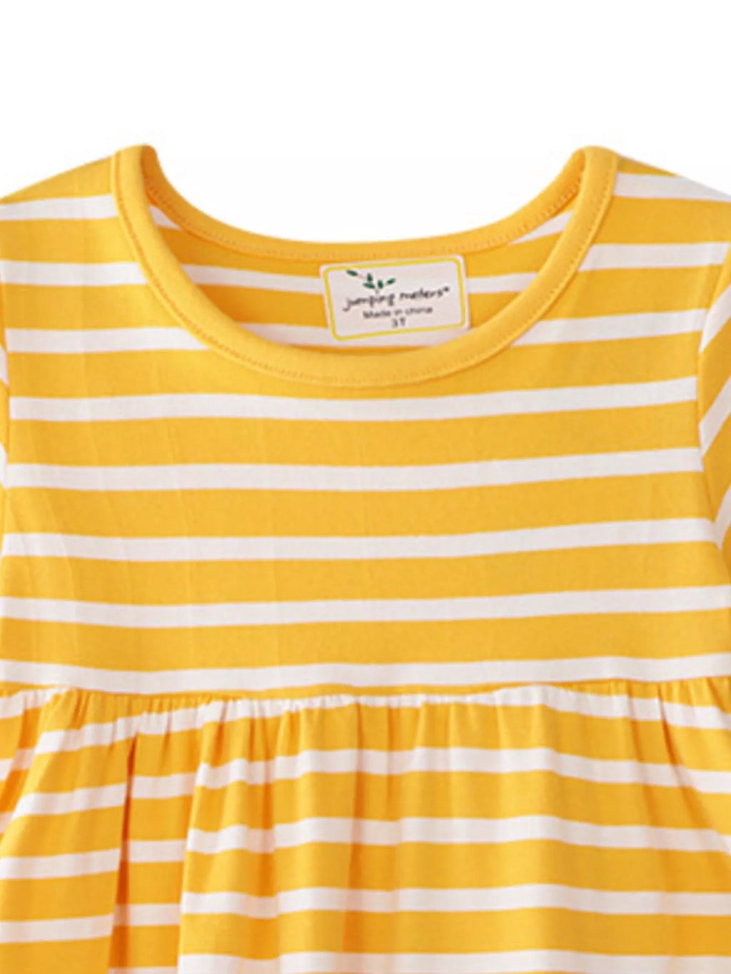 Yellow Striped Short Sleeve Casual Dress with Bird Embroidery