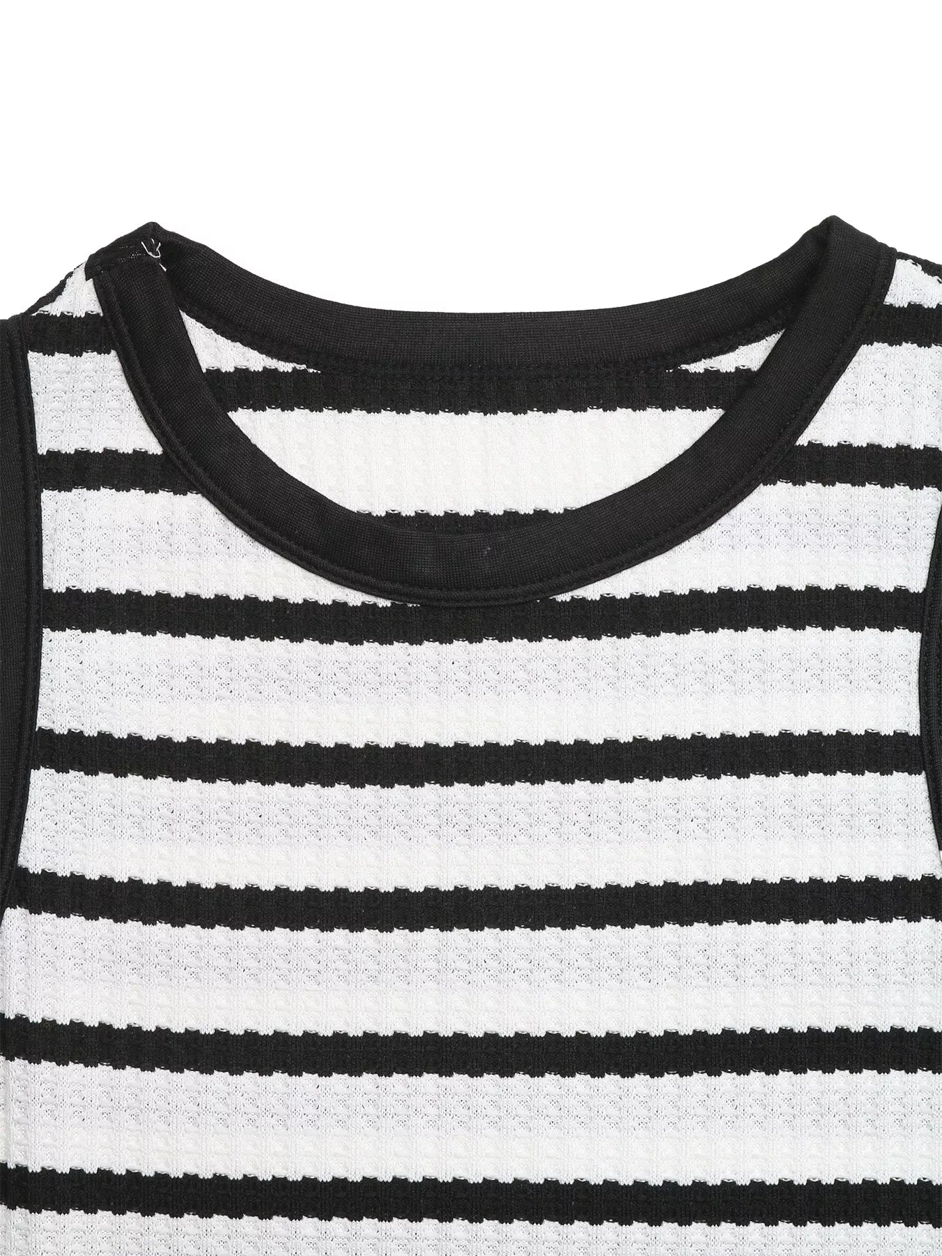 Sleeveless Striped Midi Dress with Side Slit Black and White