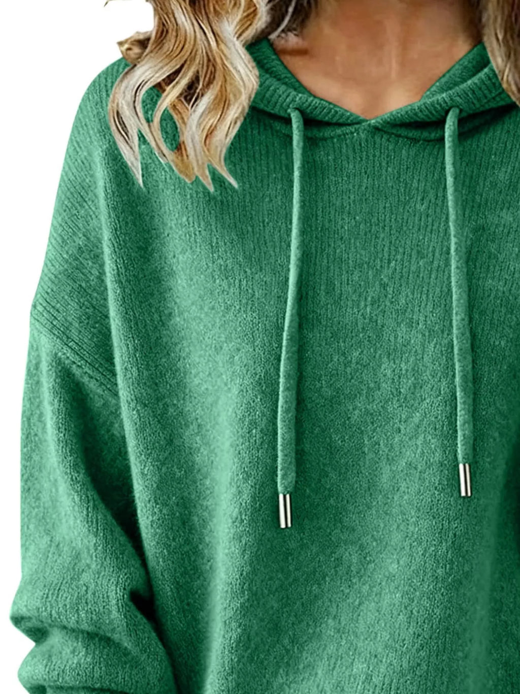Women Long Sleeve Hooded Knit Sweater Drawstring Pullover