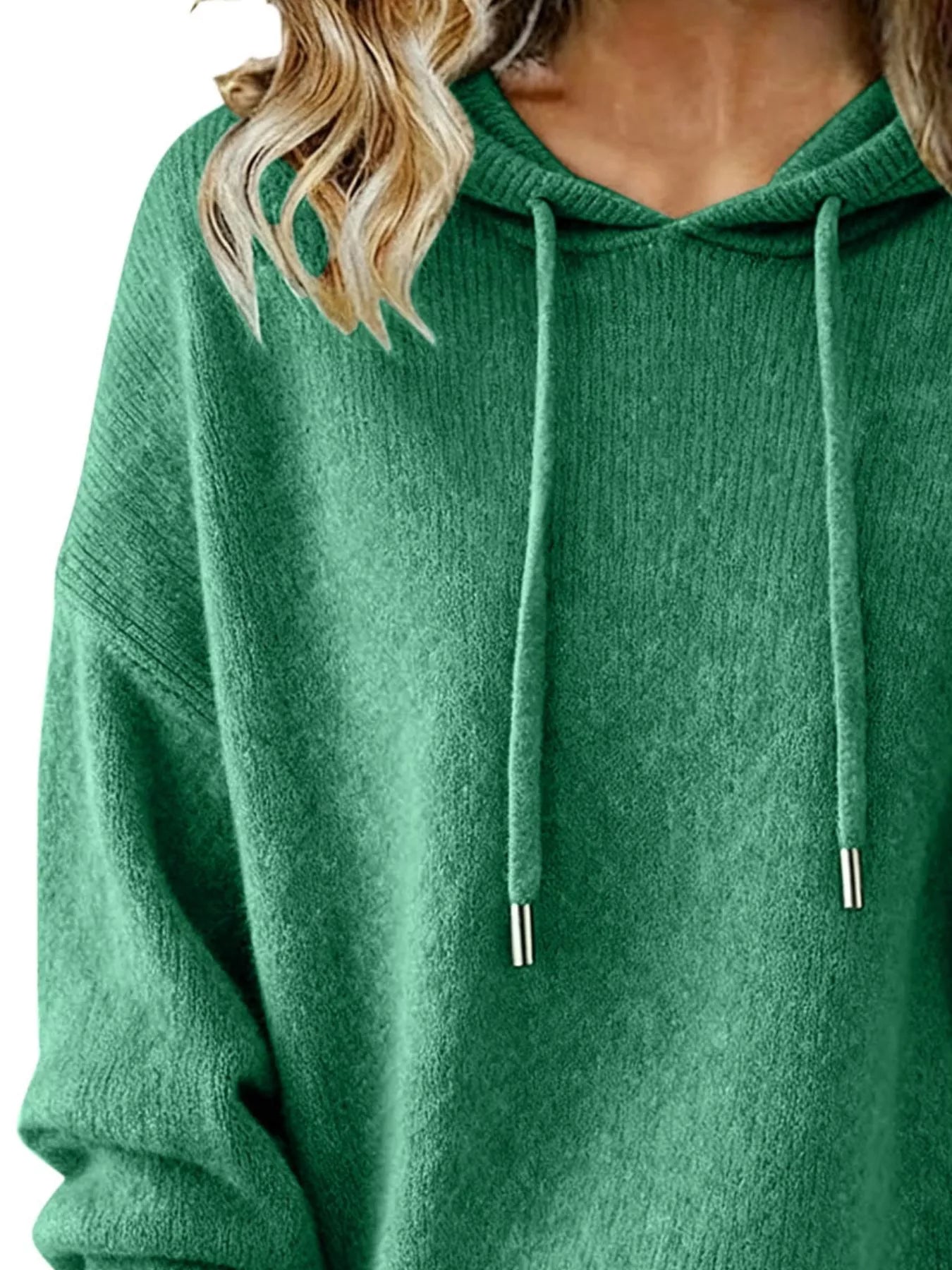 Women Long Sleeve Hooded Knit Sweater Drawstring Pullover