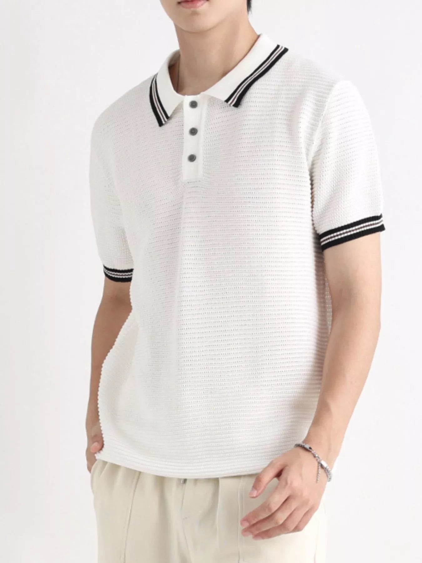 Men's Plus Size Striped Short Sleeve Polo