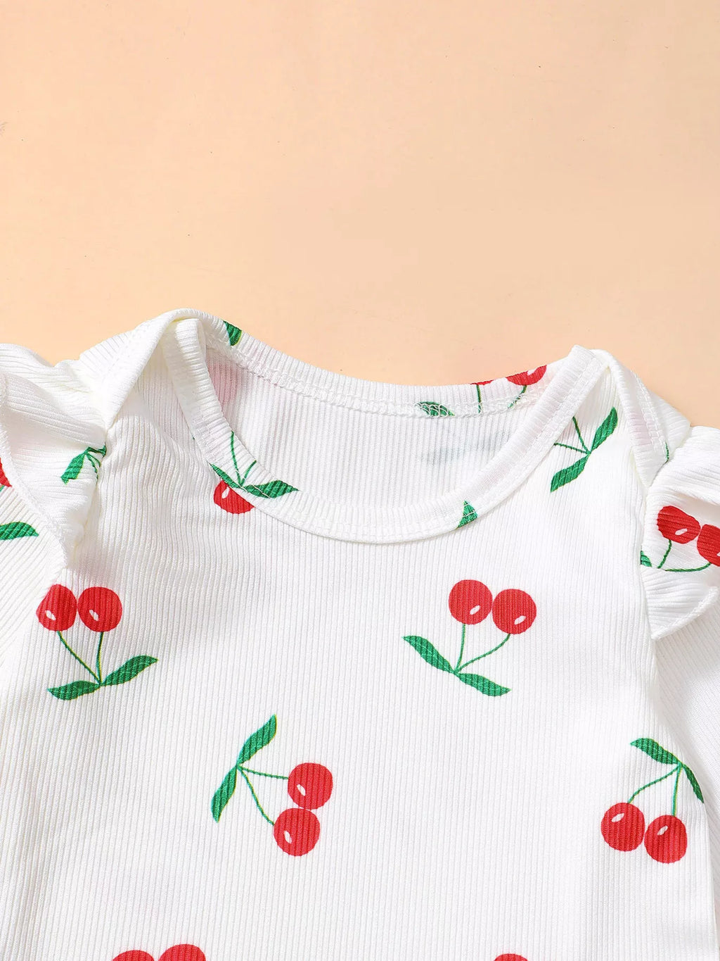 Wine Red Cherry Print Bodysuit & Corduroy Dress Set
