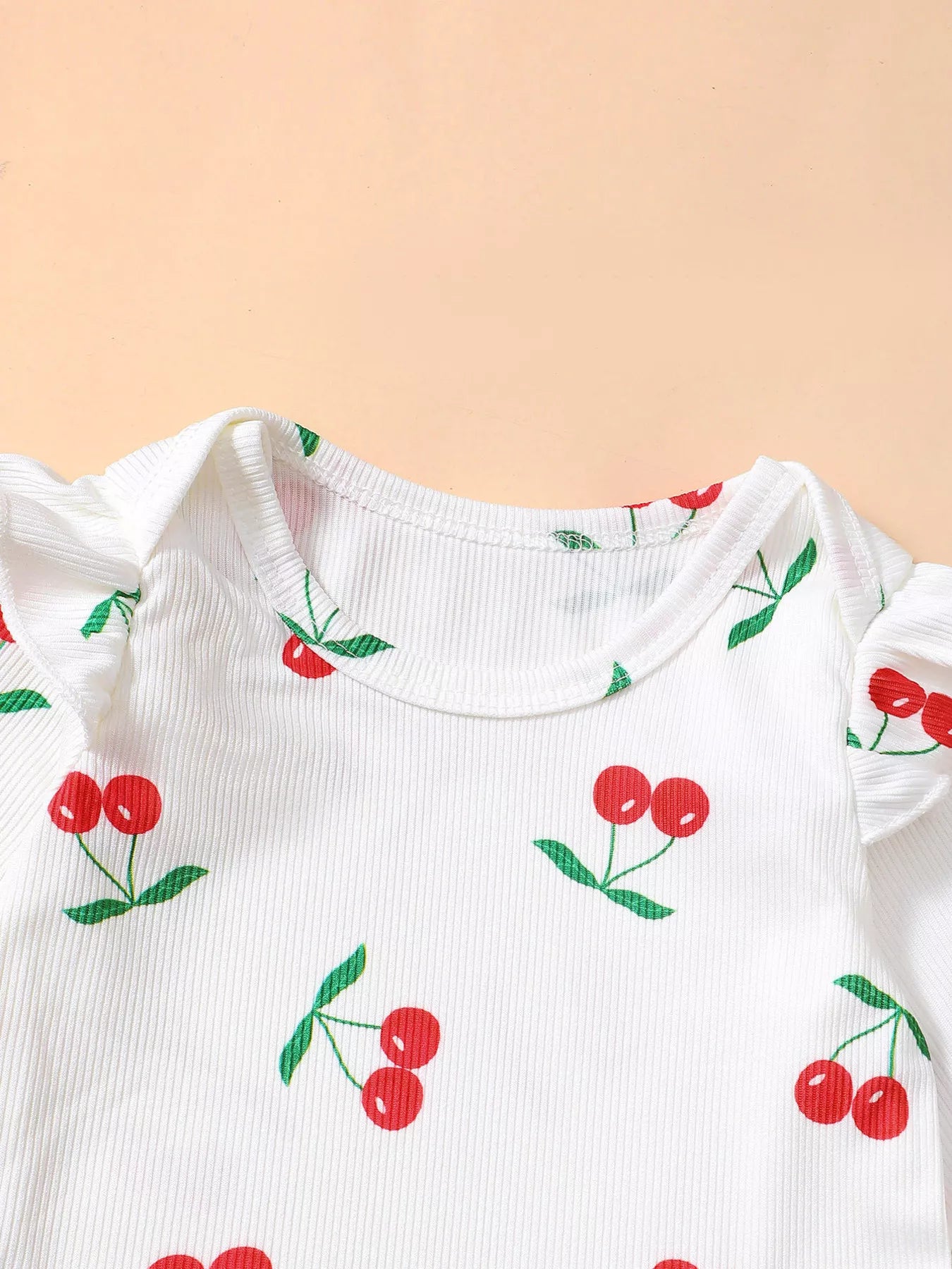 Wine Red Cherry Print Bodysuit & Corduroy Dress Set