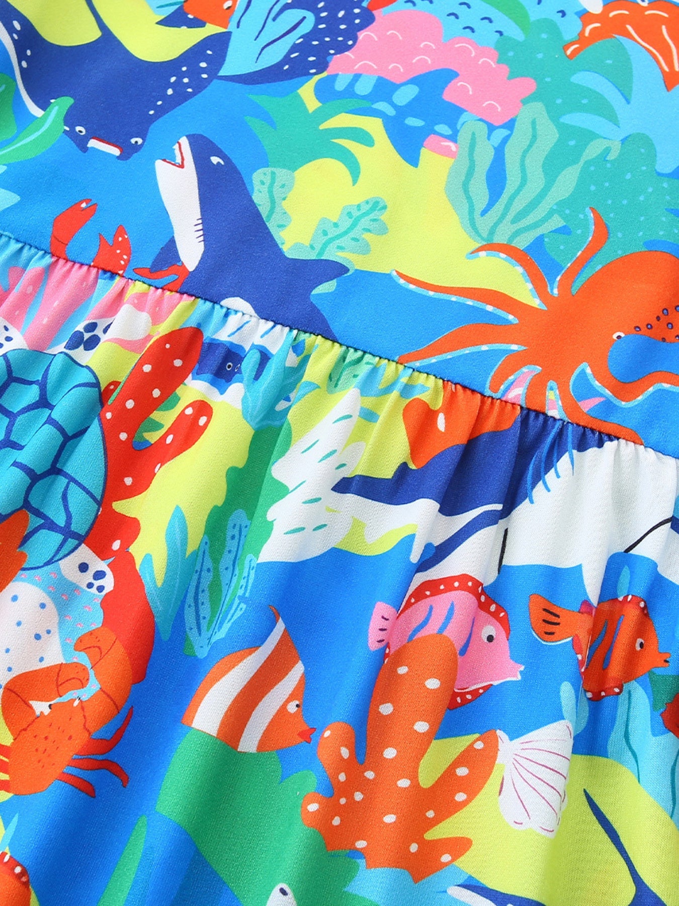 Girls Colorful Ocean Sea Life Print Round Neck Casual Dress