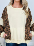 Women's Cream and Leopard Print Colorblock Pullover Sweatshirt