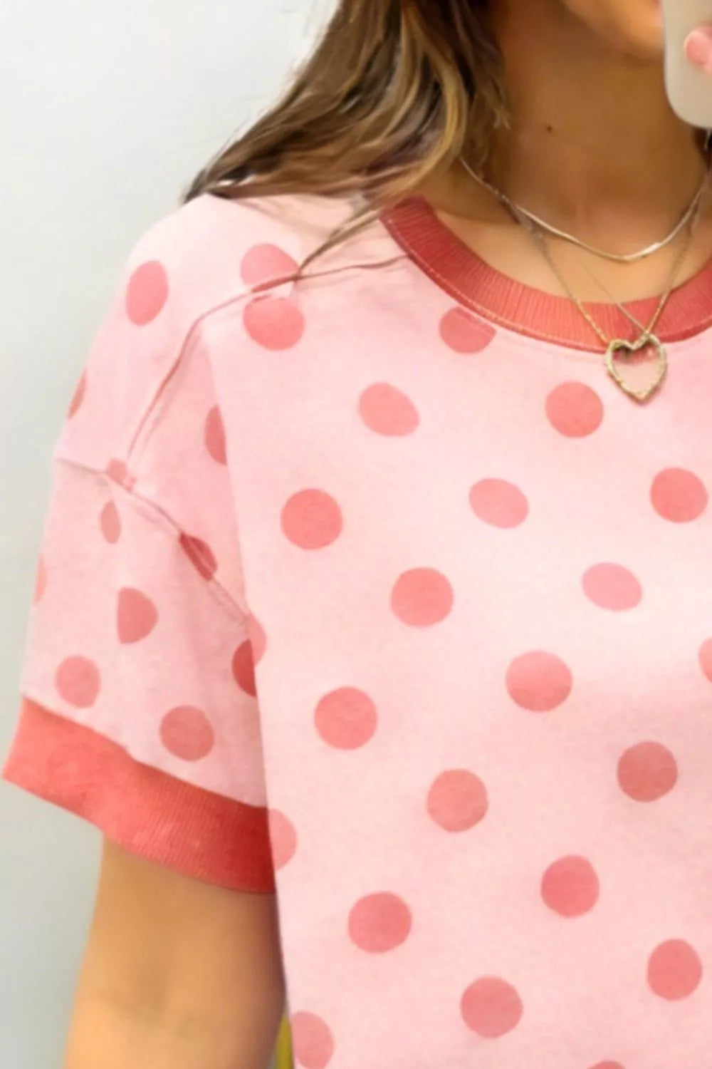 Pink Polka Dot Short Sleeve Crewneck T-Shirt