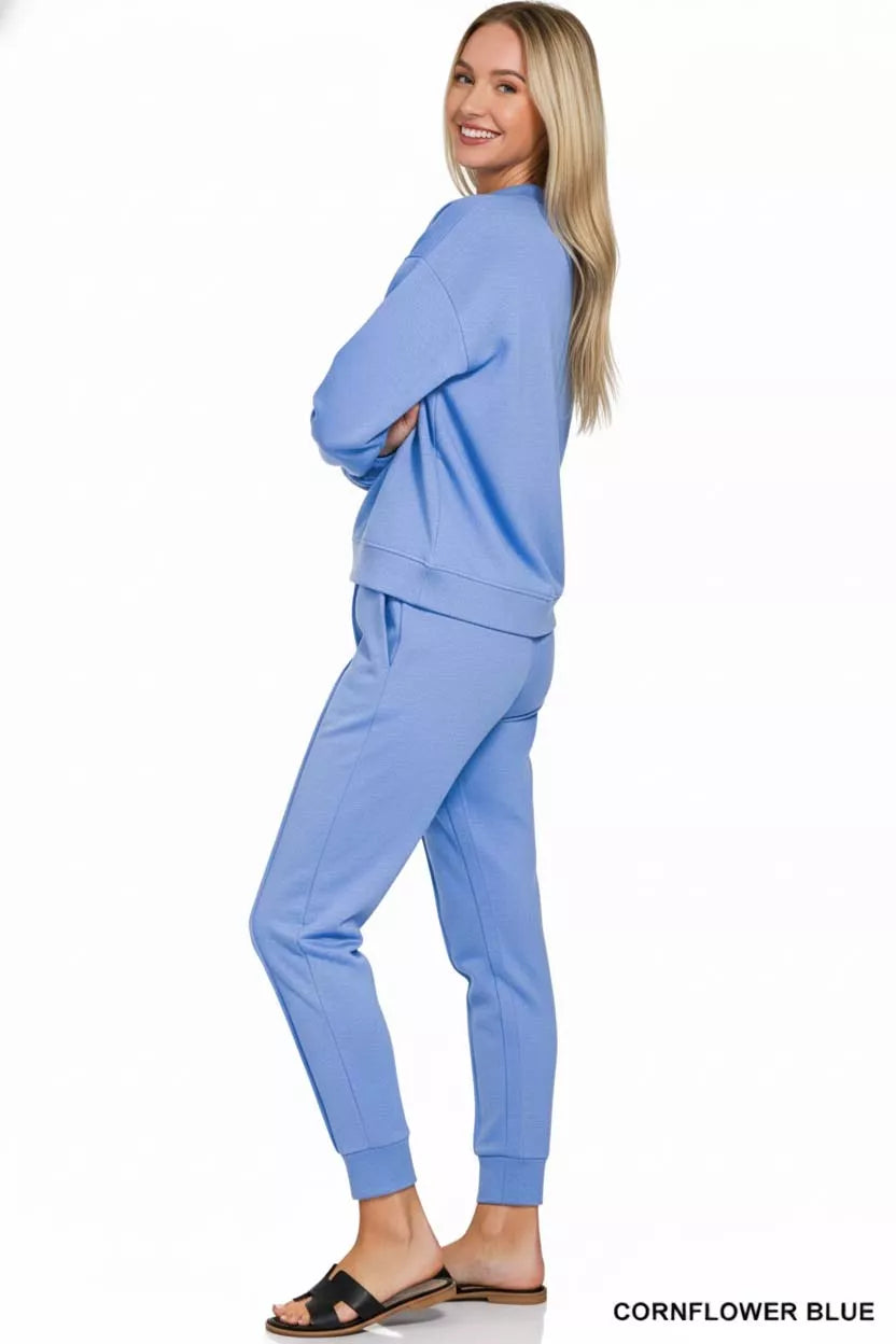 Zenana Scuba Mock Neck Sweatshirt & Joggers Set