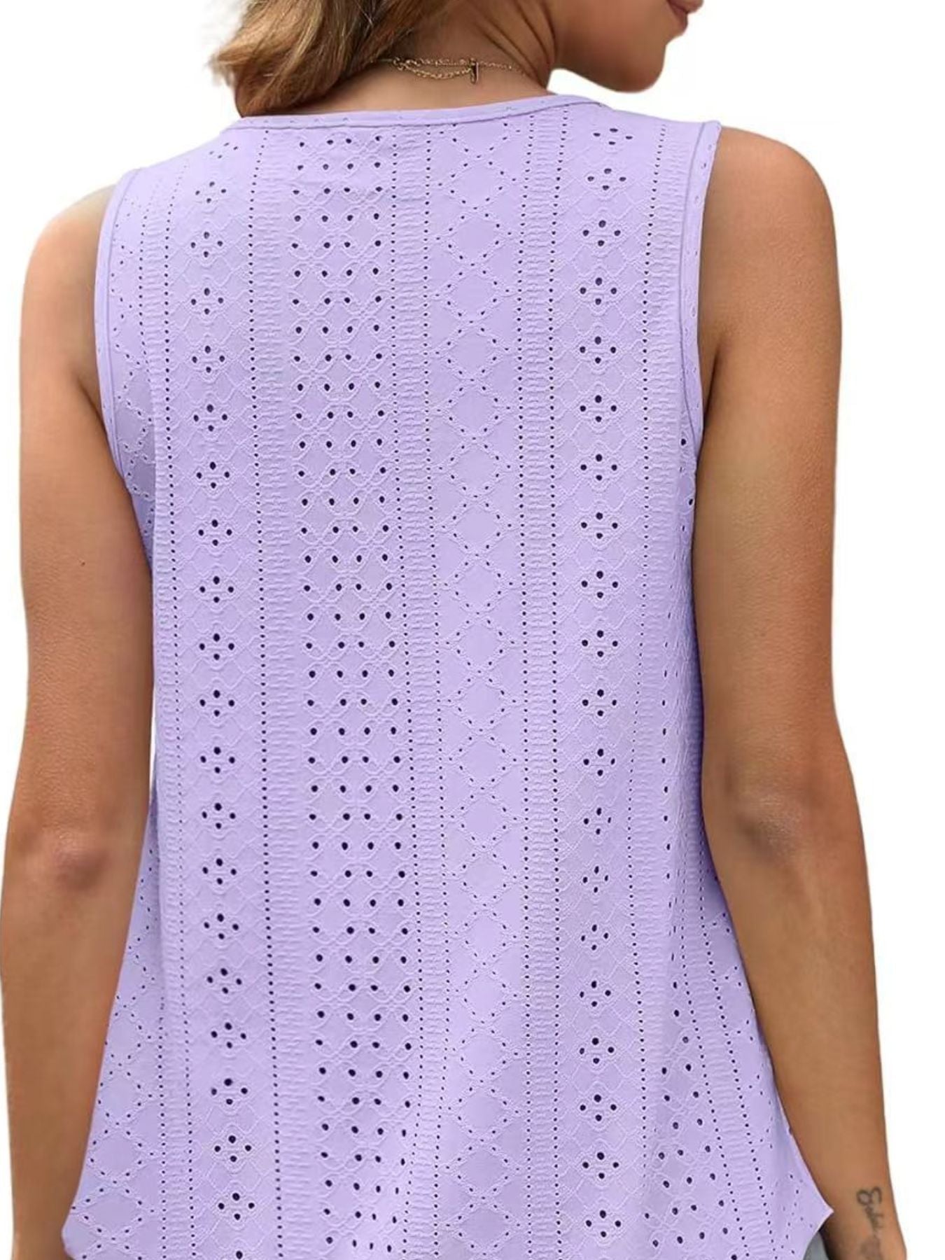 Women's Lavender Eyelet Scoop Neck Tank Top Sleeveless Shirt