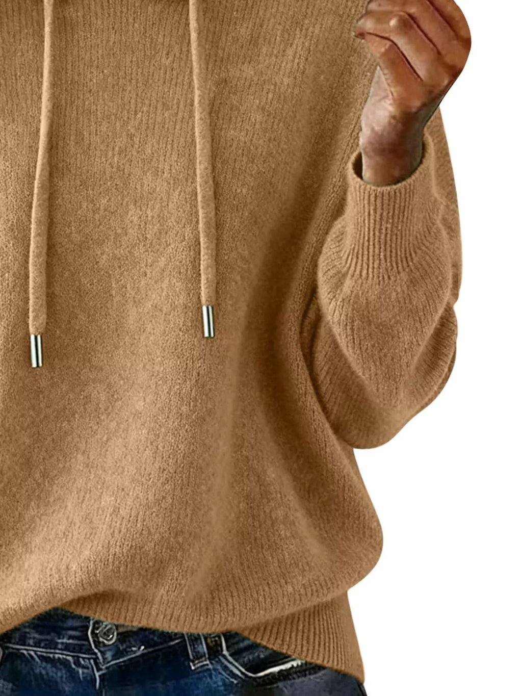 Women Long Sleeve Hooded Knit Sweater Drawstring Pullover