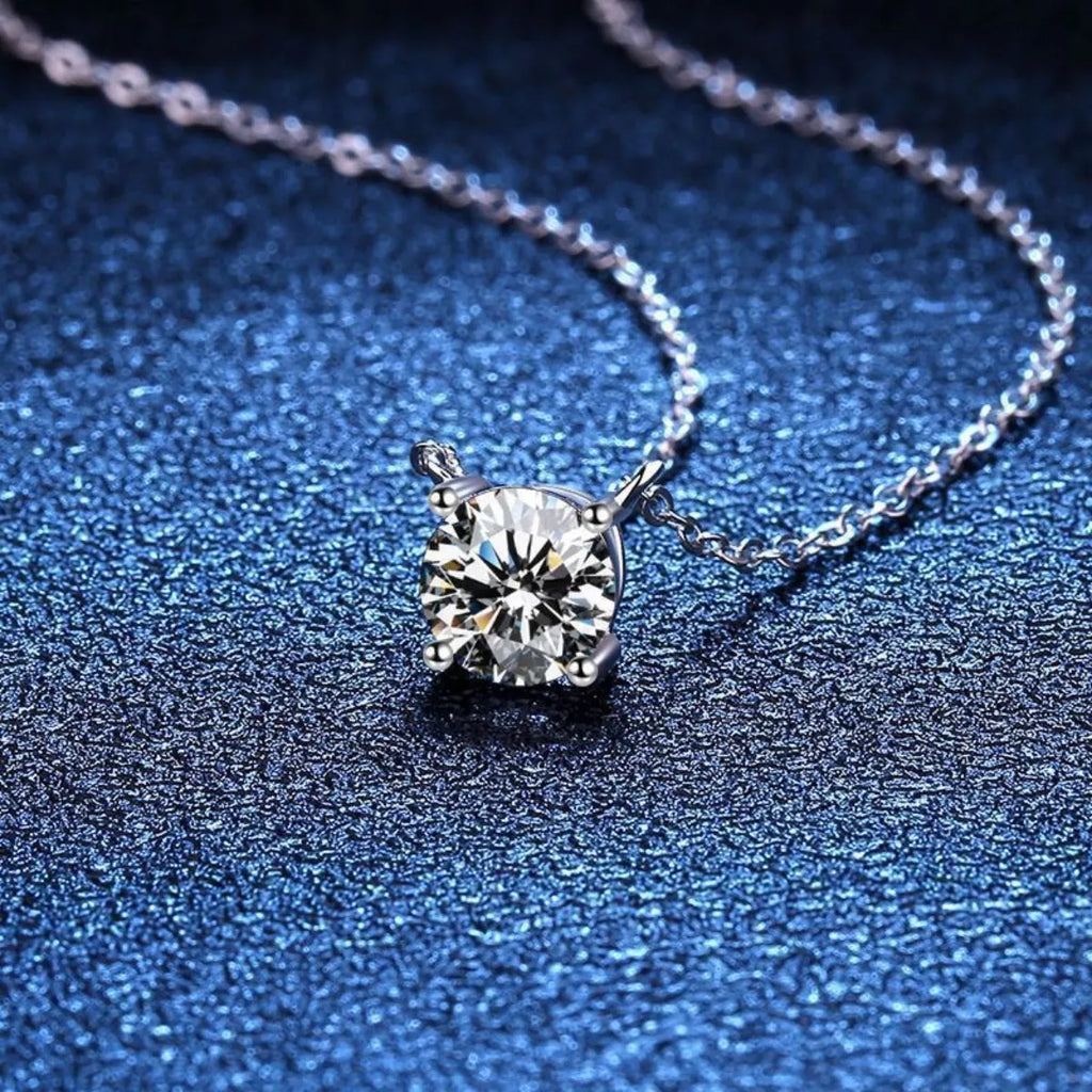 2 Carat Moissanite Solitaire Pendant Necklace in Silver-Tone