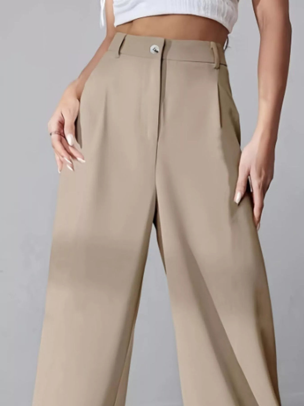 Women's High-Waisted White Pleated Wide Leg Dress Pants