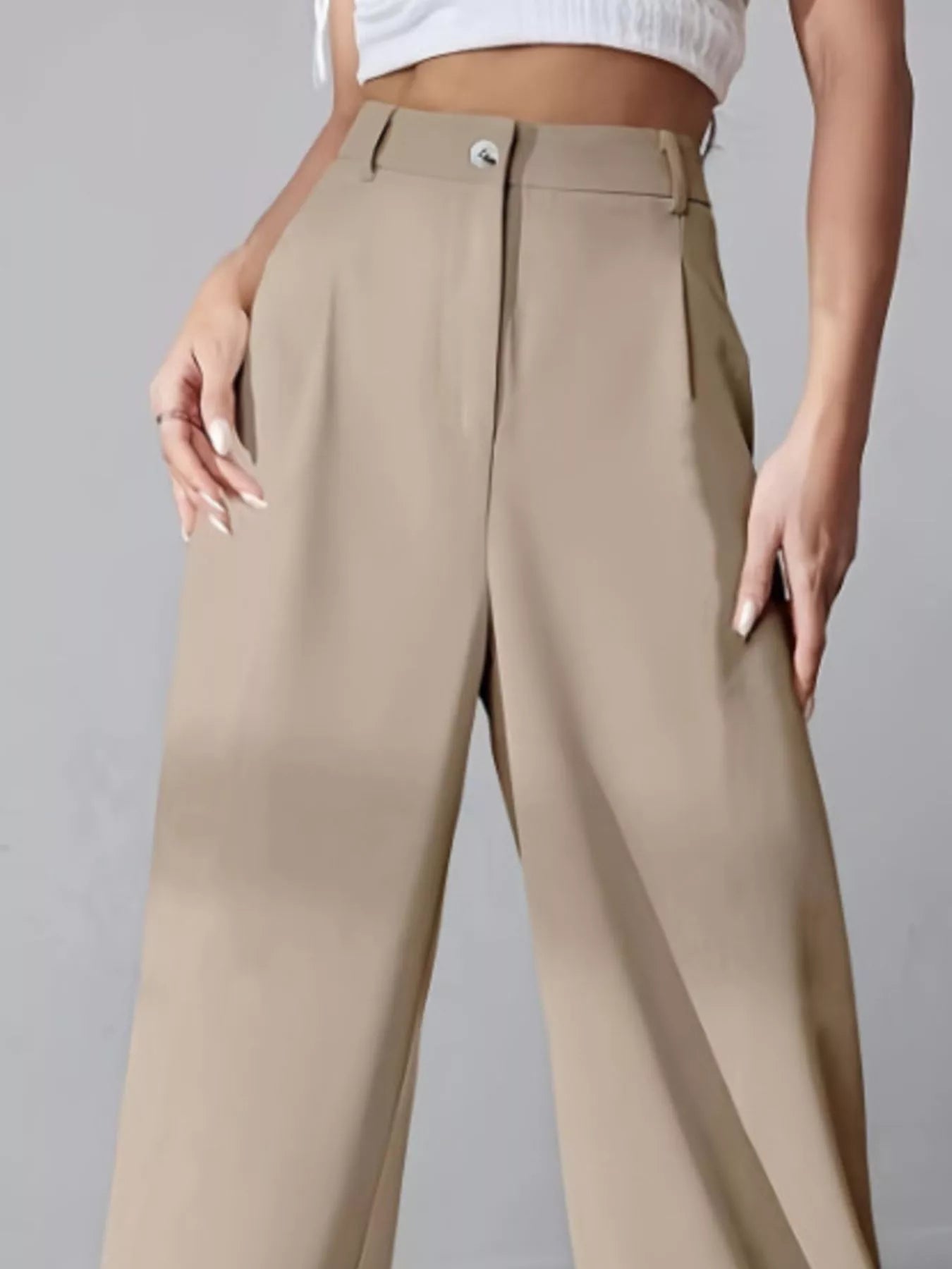 Women's High-Waisted White Pleated Wide Leg Dress Pants