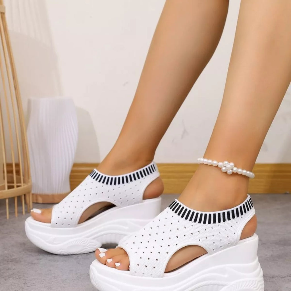 Women's Black Mesh Platform Wedge Sandals Comfortable Casual Mules