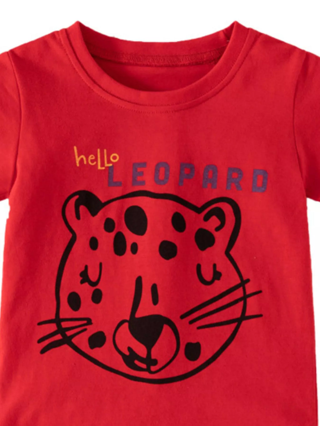 Children's Red Cotton Leopard Graphic Short Sleeve T-Shirt
