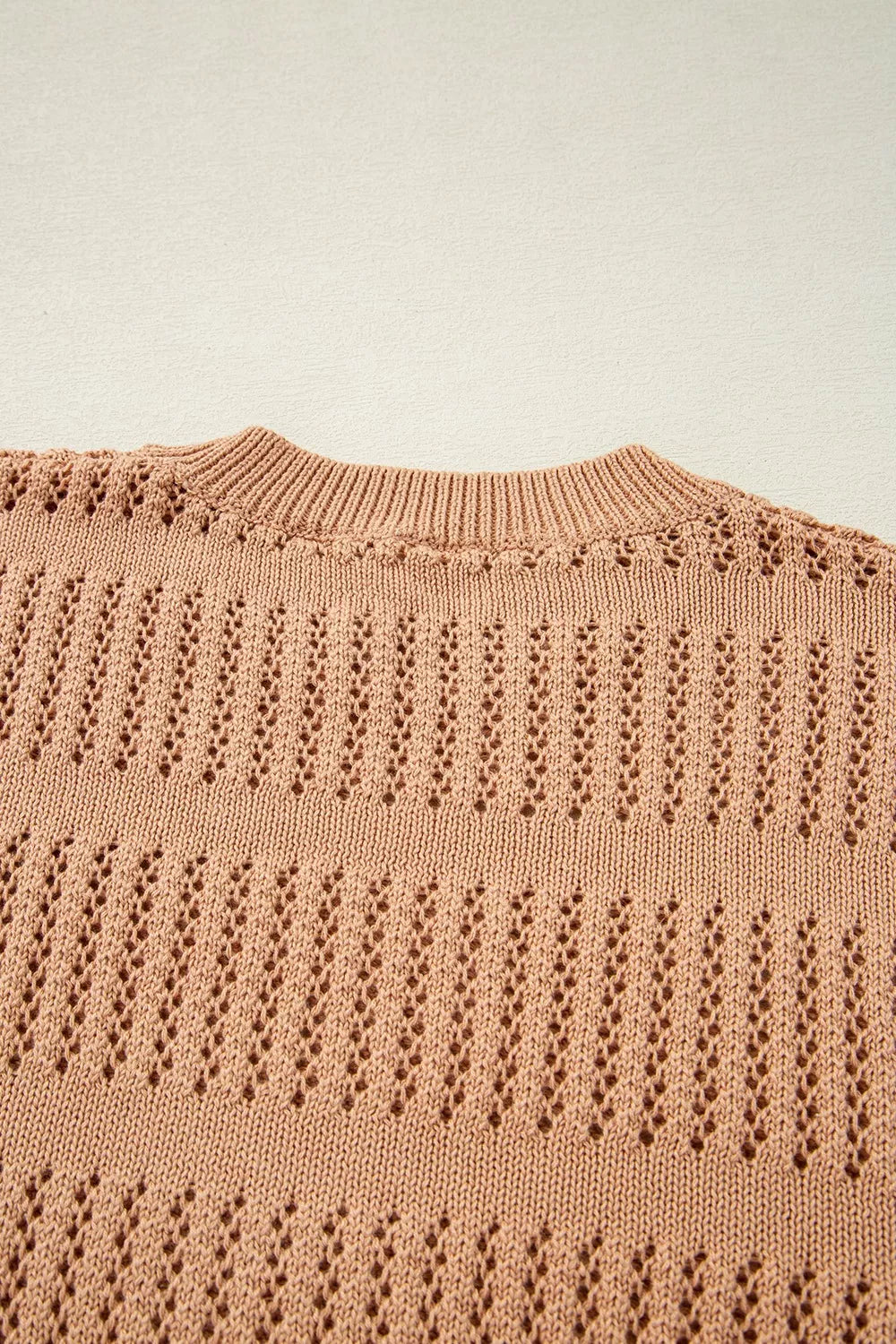 Openwork Round Neck Knit Top in Tan